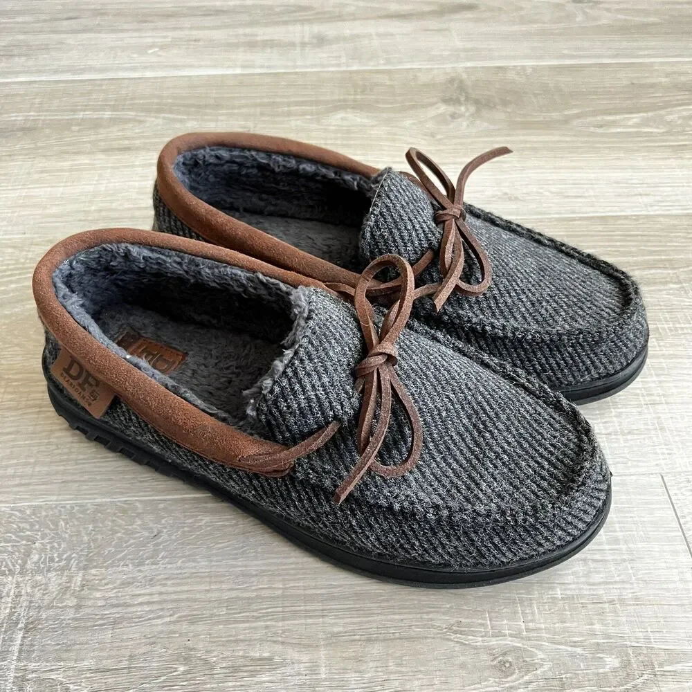 DF By Dearfoams Moccasin Slippers Gray Mens Sz S (7/8) Loafer